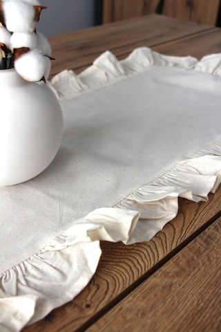 Fırfırlı Keten Masa Runner 40x110 Cm 5001-fırfır Bej