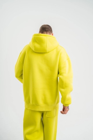 Vinevesta Erkek 3 İplik Pamuklu Oversize Kapşonlu Sweatshirt Hoodie - Sarı Çok Renkli
