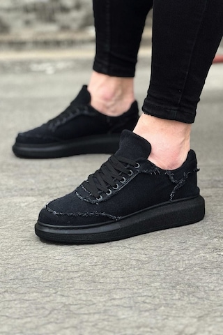 Aymood Jy018 Dexo Erkek Günlük Bağcıklı Kot Kumaş Spor Sneaker Ayakkabı Tst - Siyah