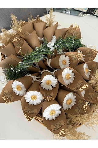 Kişiye Özel Düğün Nişan Söz Hediyelik Papatya Buket - 10 Adet