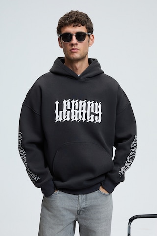 Grimelange ARMAND Erkek Kapüşonlu Kanguru Cepli Önü Baskılı Oversize Antrasit Sweatshirt
