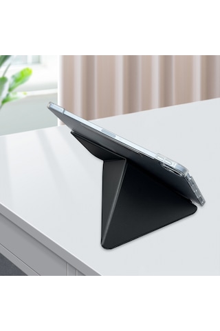 Apple Uyumlu iPad  Air 11 2024 Kılıf Raptic Clear Folio Arkası Şeffaf Katlanabilir Standlı Kılıf Siyah