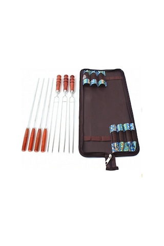 Wondernest Açık Piknik Paslanmaz Çelik Barbekü Seti, U Şeklinde İğne Çatal, Ahşap Saplı 7 Parça Çok Renkli Çok Renkli