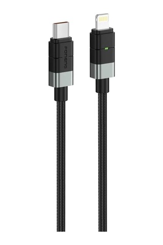 Foneng Xs03 27w Type-c To Lightning Işıklı Örgü 1.2m Hızlı Data Ve Şarj Kablosu