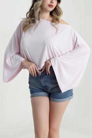 Fiolin Cupralı Yarasa Kol Bluz Pembe