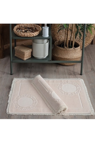 Püskül Dantelli Ayak Havlusu 50x70 Cm -2 Adet Bej Bej