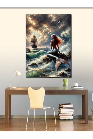 Kanvas Tablo Denizde Kırmızı Denizkızı 70cmx100cm