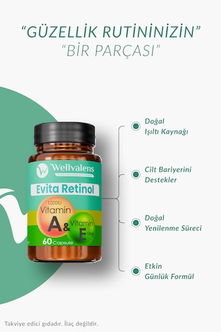 Wellvalens Evita Retinol Takviye Edici Gıda 60 Kapsül
