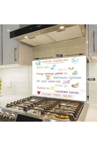 Decorita Renkli Mutfak Kuralları Cam Ocak Arkası Beyaz 49,5x76cm