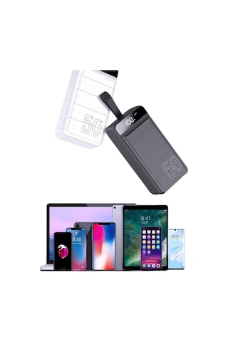 Sptmgldı Hızlı Taşınabilir 50.000 Mah Powerbank Led Ekran Android Ve Apple Uyumlu iOS Uyumlu Beyaz