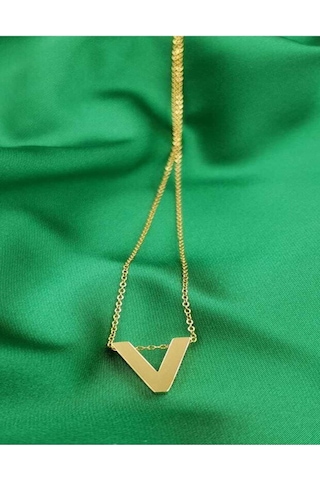 Vog Kişiye Özel Üç Boyutlu Çelik V Harf Sarı Renkdeniz Ve Havuz Suyuna Dayanıklı Paslanmaz Kolye Sarı