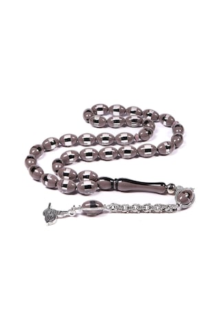 Gri Sürmeli Toz Kehribar Tesbih 12x8 Mm