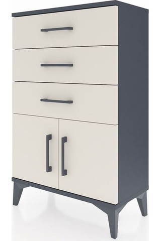 Arges Komodin 3 Çekmeceli 2 Kapaklı 60x30x96 Antrasit-aytaşı Antrasit