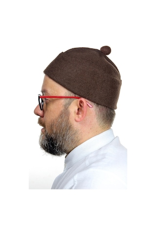 Erkek Keçe Yün Takke - Koyu Kahverengi