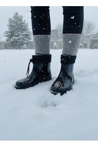 Konçlu Peluşlu Unisex Potin Yağmur Botu 36-40 Siyah Siyah