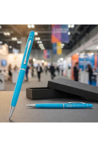 Bk Kurumsal Promosyon 1022 Metal Turkuaz Touchpen Kalem 10 Adet Lazer Baskılı Logolu Tükenmez Kalem