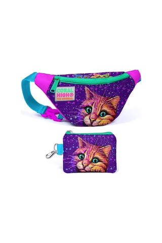 Coral High Mor Kedi Bel Çantası Ve Bozuk Para Çantası Seti - Kız Çocuk Çok Renkli
