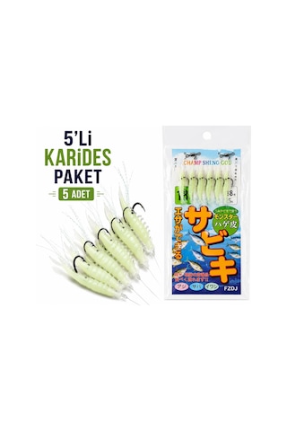 Valkyrie Fosforlu Silikon Karides Yem 5 Li İğne X 5 Paket Hazır İğneli Gece Parlayan Lrf Olta Yemi