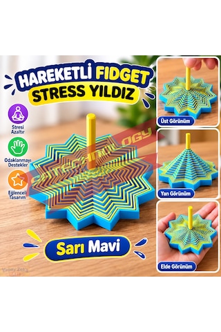 Hareketli Fidget Stress Yıldız Dönen Stres Oyuncağı, Dikkat Ve Odaklanma Oyuncağı Sarımavi