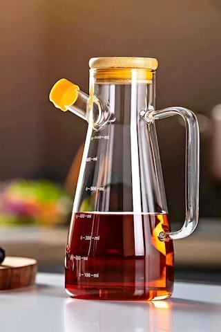 Kapris 2 Adet Bambu Kapaklı Borosilikat Cam Yağlık Sirkelik 900ml 16532