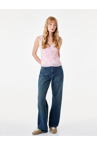 Koton Slim Fit Kruvaze Yaka Kolsuz Çiçekli Tül Bluz Pembe Desenli 7wal30012ık