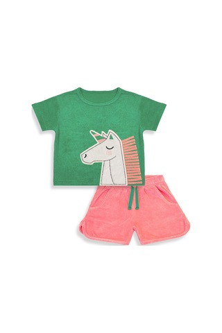 Denokids Unicorn Kız Çocuk Havlu Şort T-shirt Takım Çok Renkli