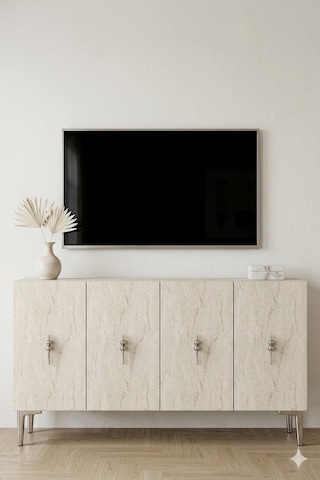 Ka1217bts Salkım Konsol Ve Tv Sehpası Beyaz-traverten-silver 120cm