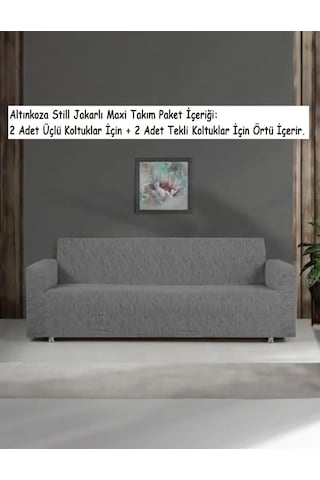Altınkoza Still Jakarlı Streç Maxi Takım Koltukörtüsü 3+3+1+1 Gri