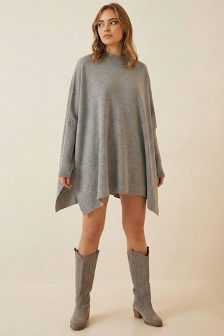 Onno Style Women Düz Triko Standart Panço Gri