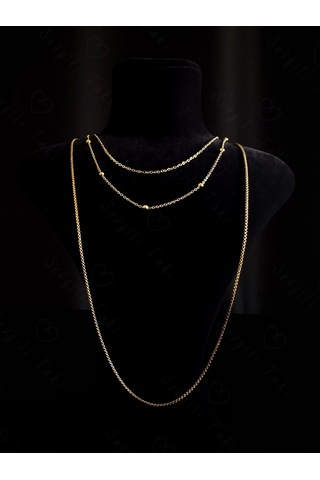 Üç Zincirli Gold Çelik Kolye -sevgili Takı Koleksiyonu Altın