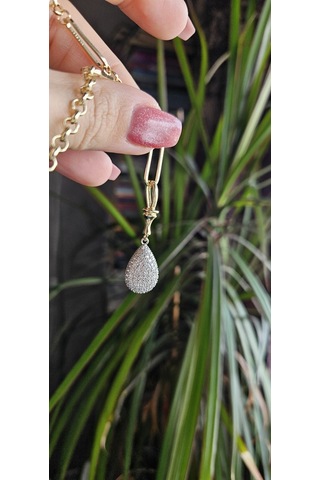 Slowshe 14 K Gold Kaplama Damla Vıp Kolye Zincir Uzunluğu: 45 Cm Gold