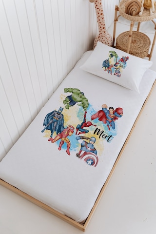 İsme Özel %100 Pamuk Bebek Ve Çocuk Tek Kişilik 165 X 225 Cm Pike Takımı-kahramanlar Beyaz