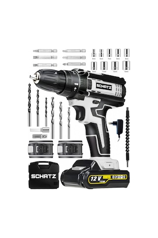 Schatz G320i486 12V Darbeli Li-ion Çift Akülü Bakır Sargılı Şarjlı Vidalama Matkap 24 Parça Setli