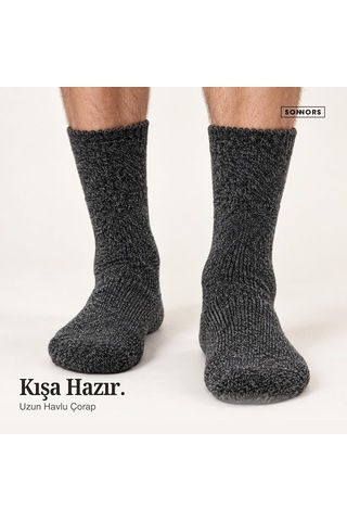 Xmlbayiciniz 3 Çift Unisex Muline İplikli Uzun Konçlu Kışlık Termal Çorap, Ön Yıkamalı Çok Renkli