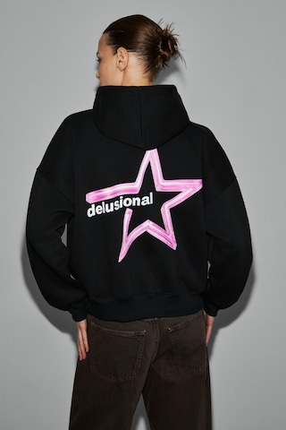 Grımelange Teraly Kadın Organik Pamuklu Polarlı Kumaşlı Baskı Detaylı Siyah Sweatshirt Siyah