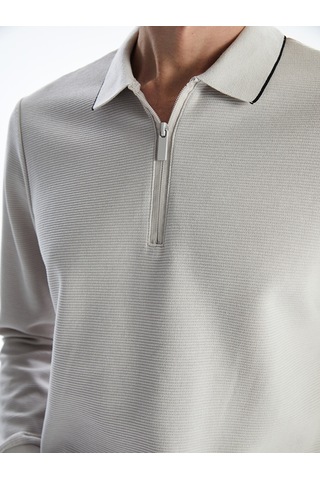Lcwaıkıkı Classic Gri Polo Yaka Uzun Kollu Erkek Sweatshirt