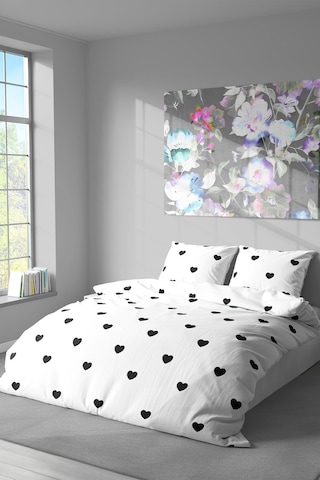 Pamuklu Çift Kişilik Nevresim Seti Nevresim Ve Yastık Kılıfı Çarşafsız Siyah Kalp Desenli Kırmızı