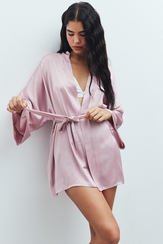 Fumée Gül Kurusu Kısa Saten Sabahlık / Kimono Pembe