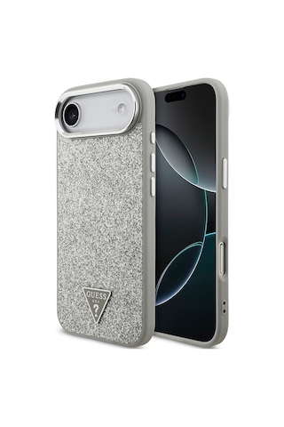 Apple Uyumlu iPhone 17 Air Kılıf Guess Lisanslı M-safeli Metal Kamera Çerçeveli Üçgen Logolu Glitter Gri Gri