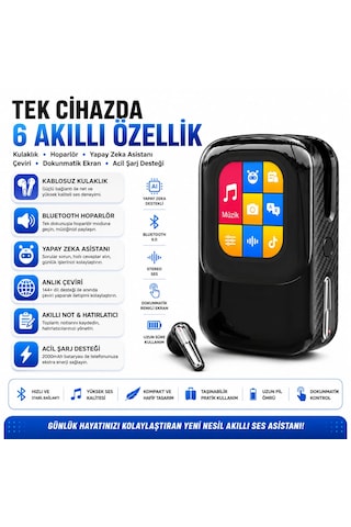 Beemen Talkie One Aı Large Bluetooth 6.0 Akıllı Kulak İçi Kulaklık ve Dokunmatik Ekranlı Şarj Kutusu