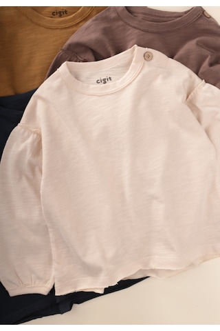 Fırçalı Rustik Uzun Kollu T-shırt 1-7 Yaş Ekru Ekru