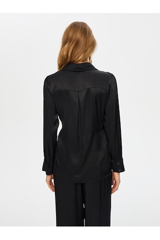 Faik Sönmez Beli Bağcık Detaylı Şık Saten Overshırt Tunik S26tnk004 Us26tnk00410 Siyah