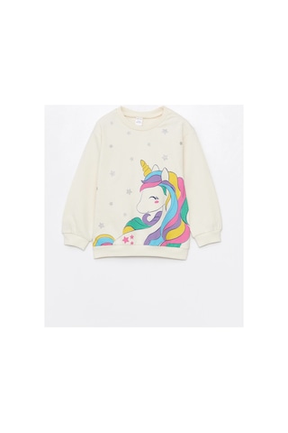 LC Waikiki Bisiklet Yaka Uzun Kollu Kız Bebek Sweatshirt Ve Eşofman Alt 2'li Takım Ecru