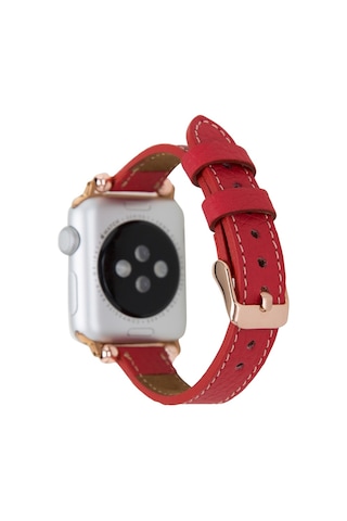 Bouletta Apple Uyumlu  Watch Deri Kordon 42-44-45 MM Ferro Kırmızı