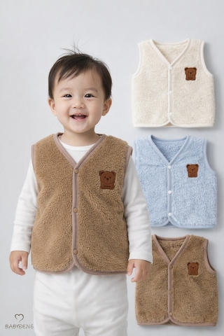 Babyden's 3 Lü Welsoft Yelek Seti Erkek Bebek Çocuk Kışlık Peluş Yumuşak Çıtçıtlı Bebek Yeleği Çok Renkli