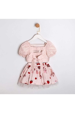Ministok Bella Crop Blüz Etekli 2'li Kız Çocuk Takım Pembe