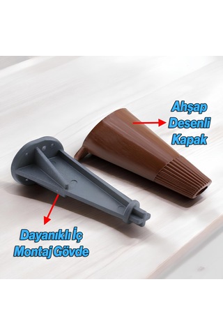 Badem10 Açılı Konik 12 Cm Ahşap Desenli Ayak Mobilya Yükseltici Baza Ayağı Koltuk Kanepe Altı Puf Ayakları 6395751