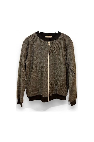 Kız Çocuk Fermuarlı Simli Hırka-14466 Siyah