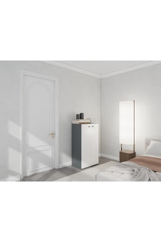 2 Kapaklı Çok Amaçlı Dolap Koyu Gri Beyaz Gri