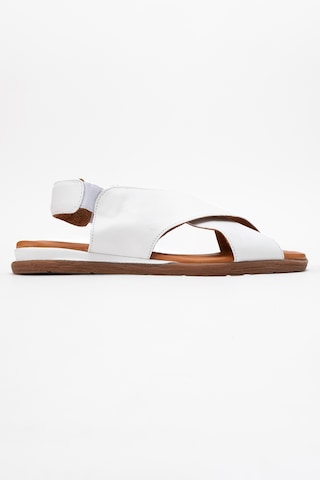 Luvishoes 706 Hakıkı Derı Beyaz Cılt Kadın Sandalet Beyaz